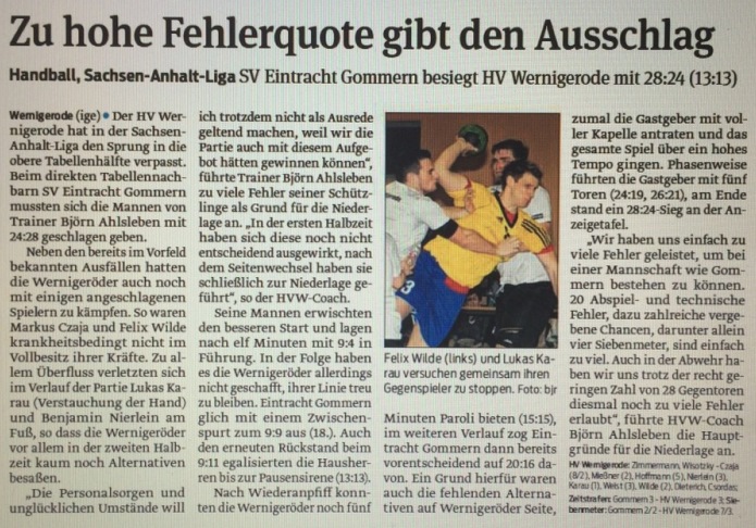 Spielbericht zum Match der 1. Mannschaft in Gommern